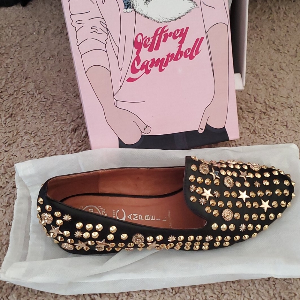 Jeffrey Campbell Womens Black Gold Stud Flats 10